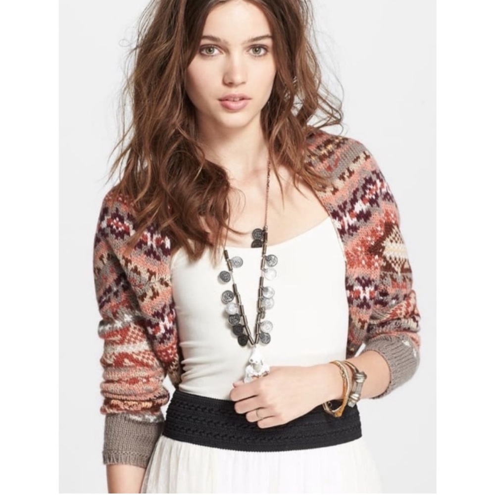 Free People Carnival Shrug Knit Sweater, Taupe Combo - Size XS